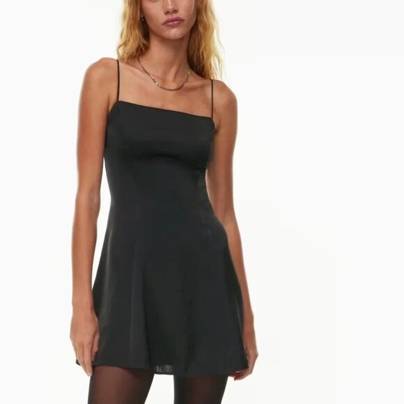 Aritzia Sunday Best Dunne Satin Square Neck Mini Dress  Black Size 4 - Picture 1 of 8